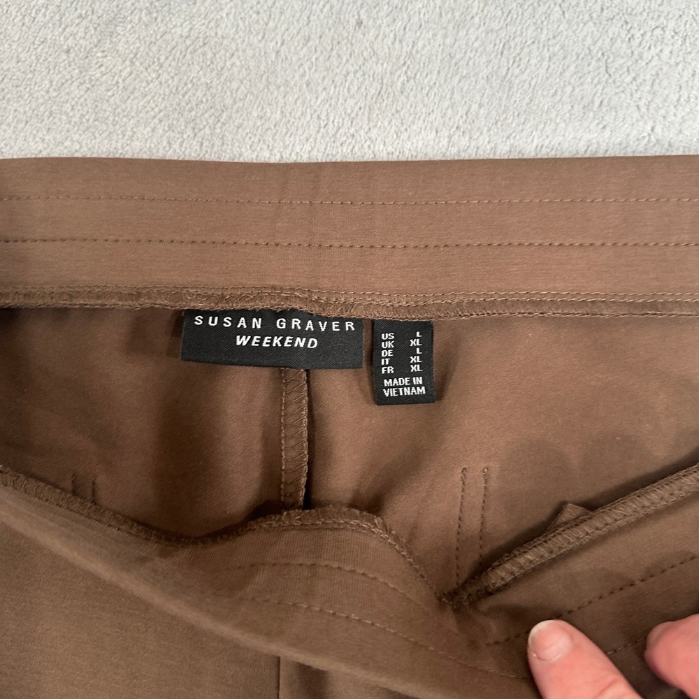 Susan Graver Weekend Brown Cotton Spandex Pull On Crop Pants Large - Picture 5 of 8